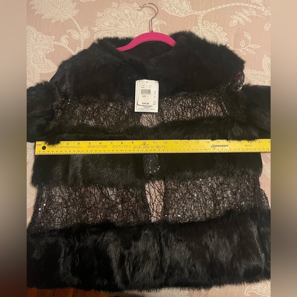 NWT Alberto Makali 100% rabbit fur w/ lace/sequin combo jacket, size L - Picture 11 of 13